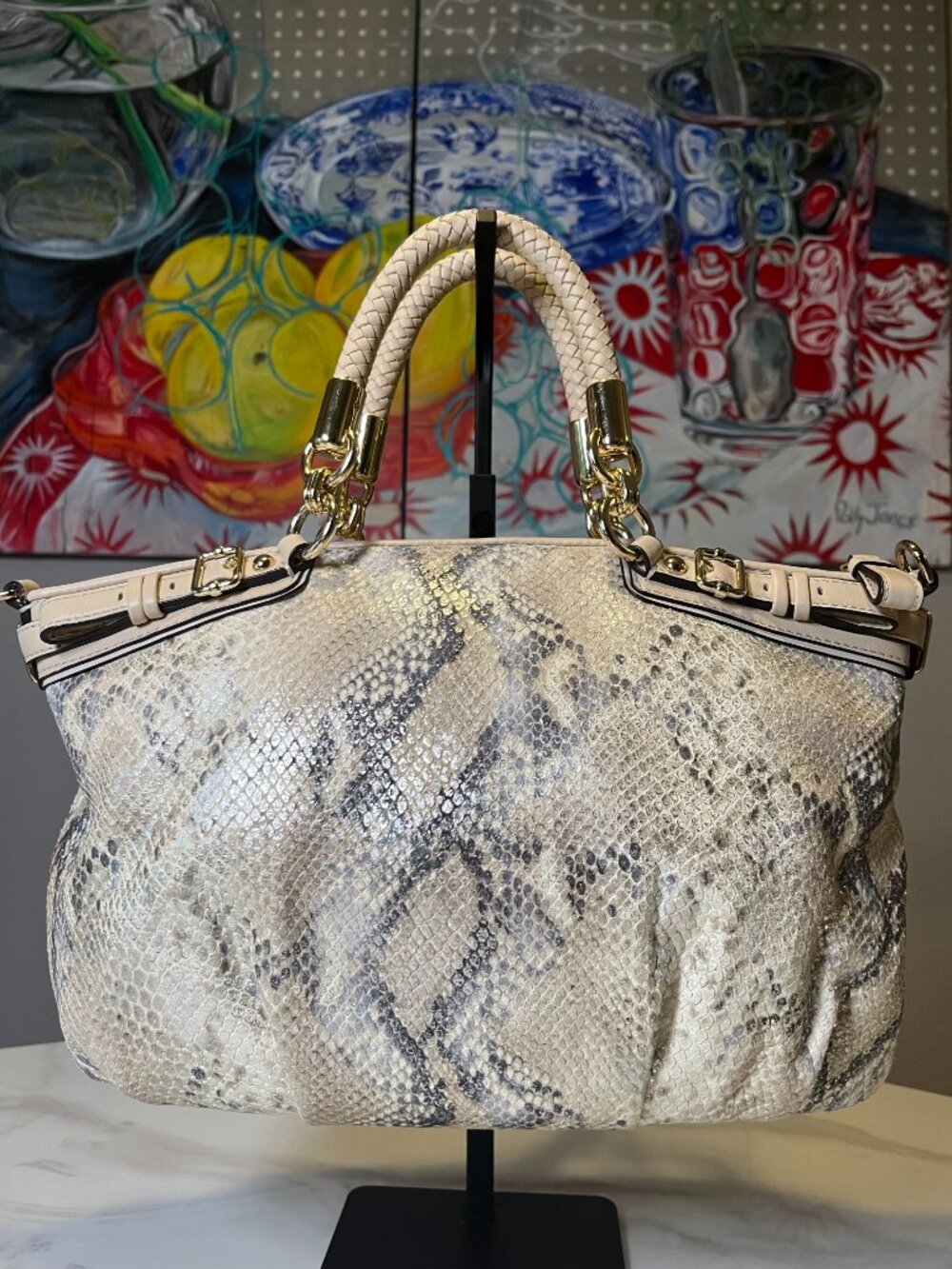 Coach Madison Lindsey Metallic Python Snakeskin Satchel Ivory + COA - Picture 4 of 16